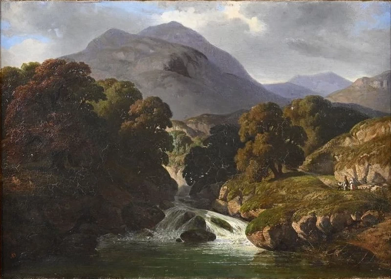 Alexandre Hyacinthe Dunouy - Paesaggio montano con torrente